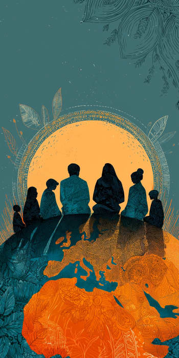 Grandfather helps grandson with homework at table.