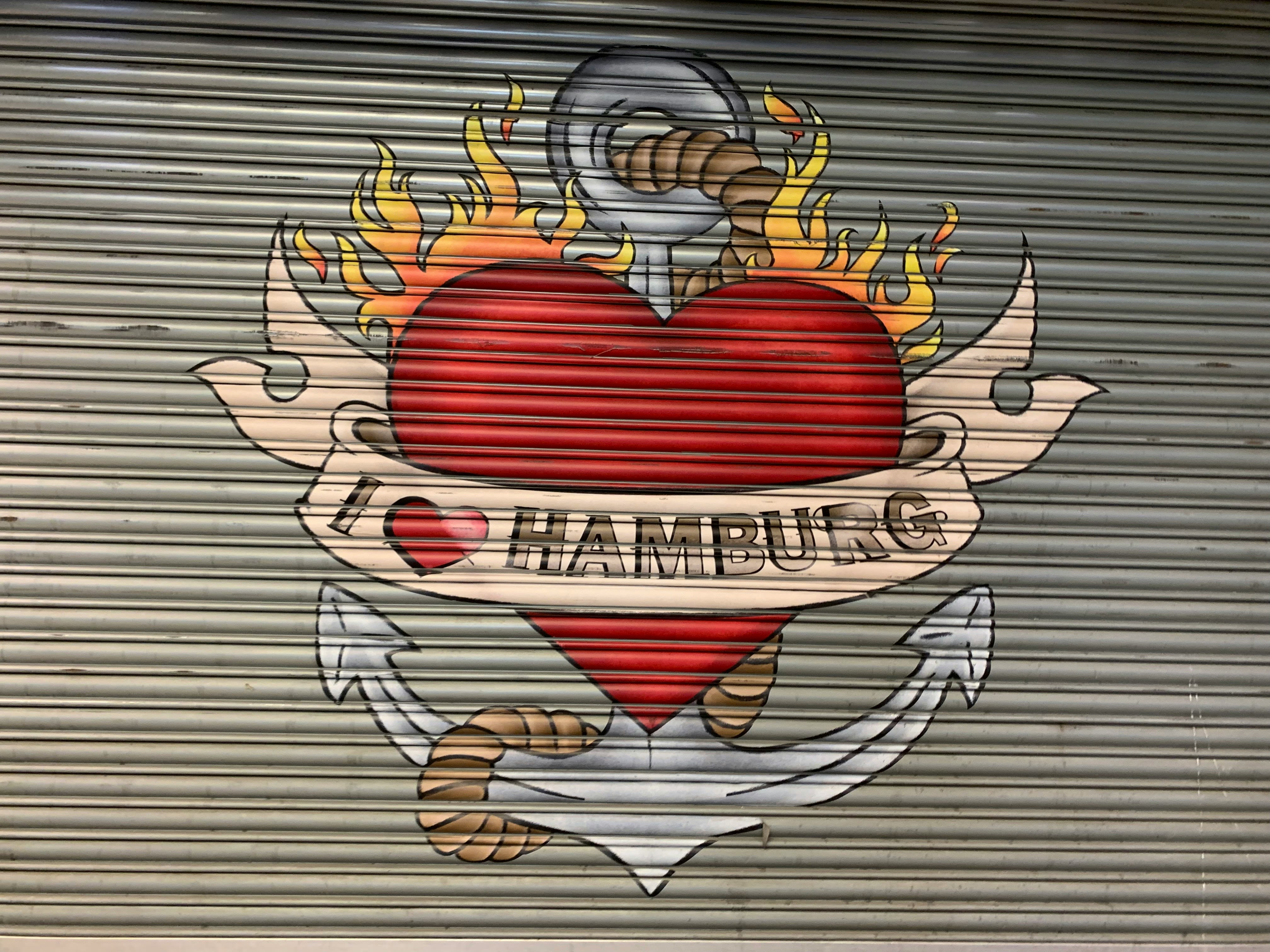 heart mural on roller shutter